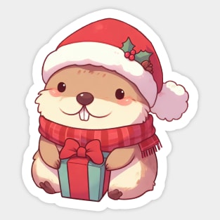 Christmas Marmot Santa Sticker